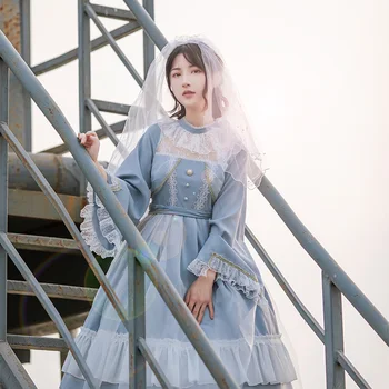  Japonský sladké lolita šaty vintage stojan lístkového rukáv vysoký pás roztomilý elegantný viktoriánskej šaty kawaii dievča gothic lolita op loli