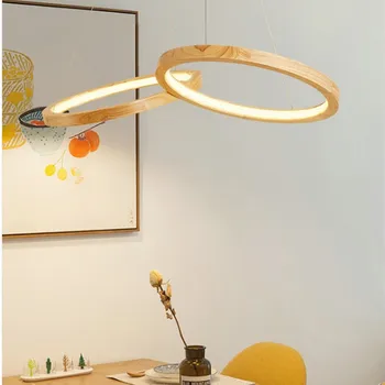  Japonský štýl kreatívny krúžok dreva LED luster Nordic moderné zmluvne obývacia izba jedáleň lampa spálňa dreva luster