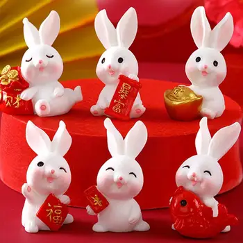  Kawaii Nový Rok Ploche Ozdoba Mini Králik Stôl Dekorácie Živice 2023 Malé Roztomilé Dekorácie Tortu Darček Vianočné Bunny Zod G1f8