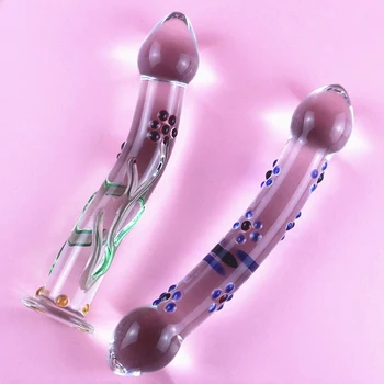  Kvetinový Vzor, Krištáľové Sklo umelé penisy Masturbator Realistické Dildo Penis Veľké G-spot Análny Zadok Plug Dospelých sexuálnu hračku pre Ženy, Ženský