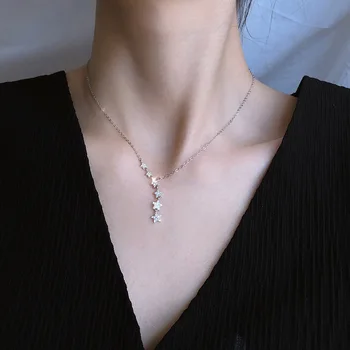  Kórejský Nové Strieborné Pozlátené Lesklé Zirkón Star Náhrdelník Jednoduché Temperament Sladké Clavicle Reťazca Pre Ženy Módne Šperky