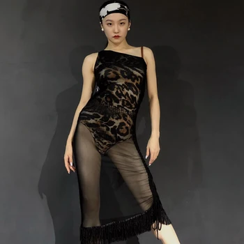  Latinské Tanečné Šaty Pre Ženy, Ženy Sexy Leopard Tlač Šaty Oka Podväzkové Šaty Chacha latinské Tanečné predstavenie Kostýmy DQS8723