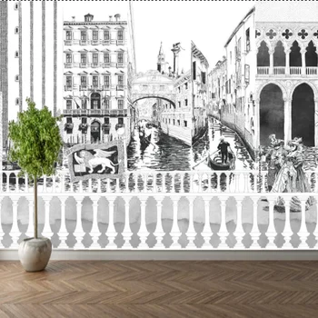  Milofi dekorácie 3D tlač tapety nástenná maľba Európskej retro čiernej a bielej architektonické budovy pozadí na stenu