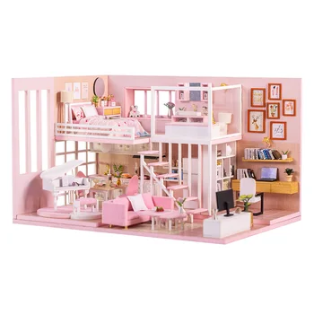  Montáž Diy Doll House Dream Girl Villa Drevené Miniatúrny Domček Pre Bábiky Hračky, Stavebnice S Nábytkom Led Svetlá Hračky Deti Narodeninám