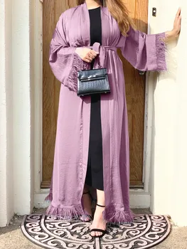  Moslimské Otvoriť Abaya Kimono Šaty pre Ženy Letné Módy Cardigan Pierko Zdobené Hidžáb Oblečenie Vnútorné Šaty DubaTurkey Oblečenie