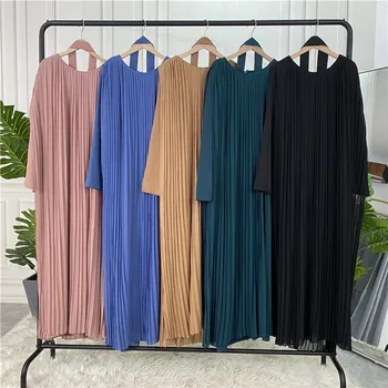  Moslimské Ženy Maxi Kombinézach Šaty Pevné Islamské Oblečenie Ramadánu Blízkom Východe Arabského Abaya Skladaný Voľné Kaftan Turecko Malajzia