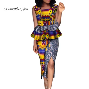  Móda Africkej Ženy Oblečenie Afriky Oblečenie pre Ženy Afriky Vosk Tlač Dashiki Topy Split Sukne Bazin Riche Vyhovuje WY7391