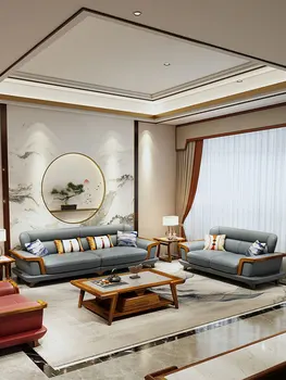  Nová Čínska gauč kožené prvý kožené hrubé kožené sedacie obývacia izba moderný nábytok z masívu Eben pohovka kombinácia