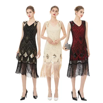  Nové Dámske Vintage Flitrami Šaty Party Šaty Večerné Gatsby Krídlovky Lemovaný šaty pre ženy, tanečné oblečenie, ženy sukne
