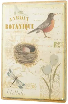  OD roku 2004 Nostalgické Tin Prihlásiť Plechu Dekoratívne Prihlásiť Domova Plakety Botanická Záhrada Vták, hniezdo Dragonfly Tulipány