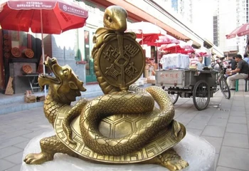  pieseň voge gem S0313 Čínsky Mosadz rafinované Vyrezávané Dragon korytnačka Hrať Peniaze had súsošia