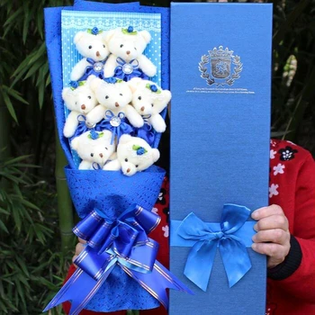  Plyšový medveď modrá ruža mydlo simulácia kvet cartoon plyšové kytice Valentín narodeninám
