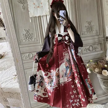  Preppy Štýl Študent Hanfu Retro Sladké Lolita Nastaviť Mäkké Dievča Šaty Viktoriánskej Tlač Kawaii Dievča Loli Cos Gothic Lolita Kimono