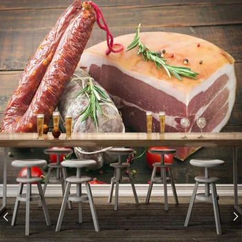 Prispôsobený moderné 3D tapeta, mäso, údeniny, paradajka nástenné maľby pre kuchyňa, jedáleň pozadia, tapety, dekorácie