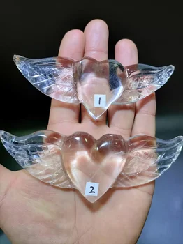  Prírodné priesvitný kryštál vyrezávané reiki srdce s krídlo energie quartz ornament terapeutické Vianočný darček pre deti