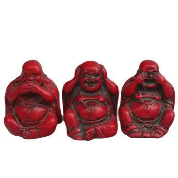  Staré Zhong Červený Korál Tri Buddha Nie Je Vidieť, Že Bytového Zariadenia, Obývacia Izba, Dekorácia, Dekorácie