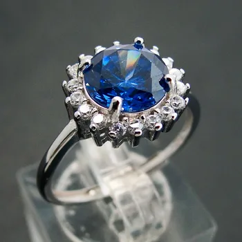  Svadobné Šperky 8x8mm Okrúhly Rez Blue Topaz Krúžky Módne Žena Tanzanite Farba Kameňa Čisté Pevné 925 Sterling Silver Ring Band