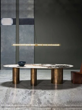  Svetlo luxusné mramorové oválny jedálenský stôl a stoličky kombinácia modernej vily veľké rodinné 1.6 m jedálenský stôl