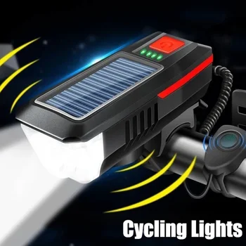  Svetlo na bicykel Solárne USB Dvojité Plnenie Horn Lampa Nepremokavé Cyklistické Svetlometov 3 Režimy LED Bicykel Predné Svetlo Cyklistické Príslušenstvo