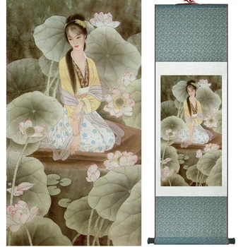  Tradičná Čínska pekné dievčatá maľovanie Home Office Dekorácie beautifull ženy painting041011