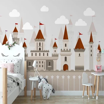  Vlastné Foto nástennú maľbu, Tapety 3D Kreslené Ručne Maľované Hrad Dom Vlajka Deti Izba Spálňa Pozadí Steny Výzdoba pre Dieťa Deti