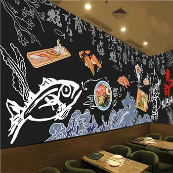  Vlastné Japonskej Kuchyne Sushi Reštaurácia Papier Pozadí Steny Abstraktných De Parede 3D Kuchyne Lamen Reštaurácia nástennú maľbu, Tapety 3D