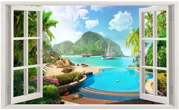  Vlastné nástenná maľba na stenu, 3d stenu papier HD tropické more, výhľad na okno scenérie domova foto tapety v obývacej izbe
