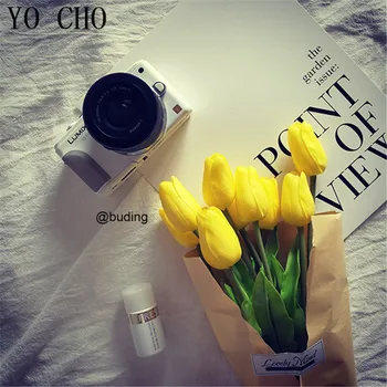  YO CHO 31pcs/veľa Mini Kvety Tulipány PU Flores Artificiales Svadobný Dom Paty Dekor Štúdia Darček Skutočný Dotyk Kvetu urob si sám