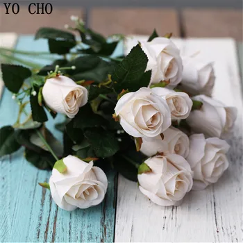 YO CHO Svadobné Dekor Umelá Kvetina, Vianočné dekorácie Rose 12 Kvet Hlavu Kytice Domáce Dekorácie Doplnky, Hodvábne Flores