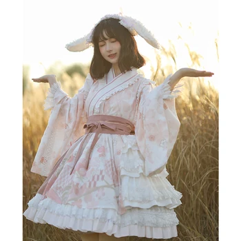  Čerstvé sladké lolita Hanfu retro sladké lolita šaty viktoriánskej tlač elegantné kawaii dievča loli cos gothic lolita kimono cosplay