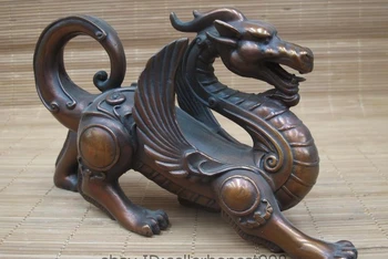  Čína Royal Feng Shui Červený Bronz Štyri posvätné zviera Draka Socha