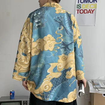  Čínsky Štýl Mužov Kimono Cardigan Jar Leto Tenké Tlač Novinka Japonskej Streetwear Bunda Yukata Samuraj Kostým Haori Obi