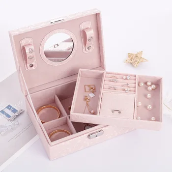  Šperky Box Európskej Princezná kórejský Strane Kolekciu Šperkov Okno so Zámkom, Náušnice, Šperky Box, Multi-function Obliekanie Prípade